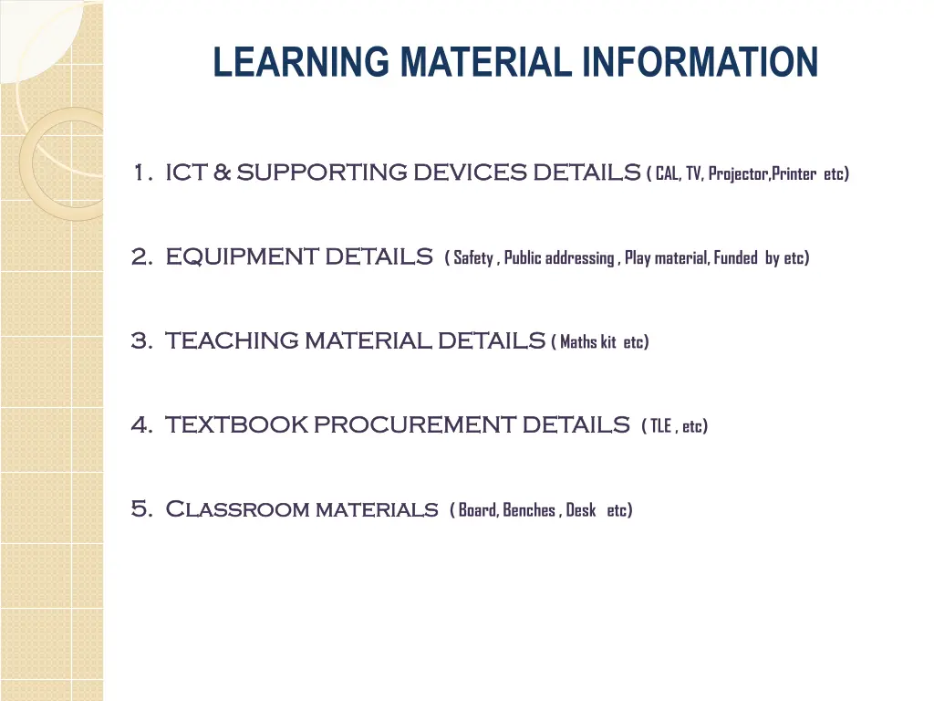learning material information
