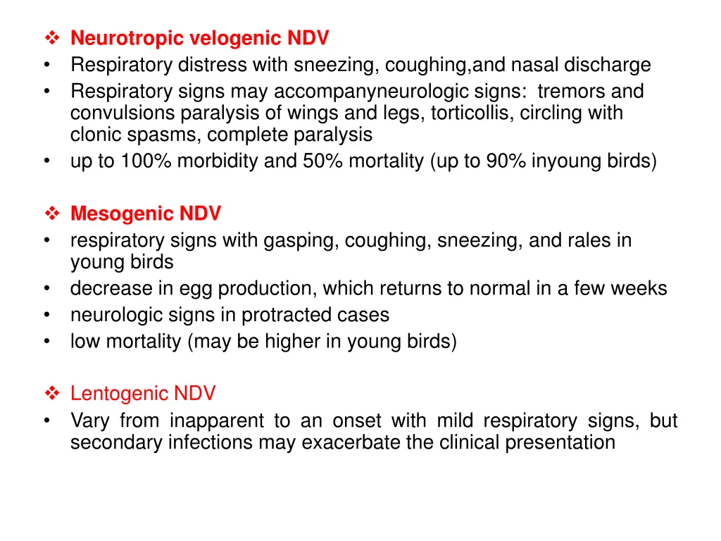 neurotropic velogenic ndv respiratory distress