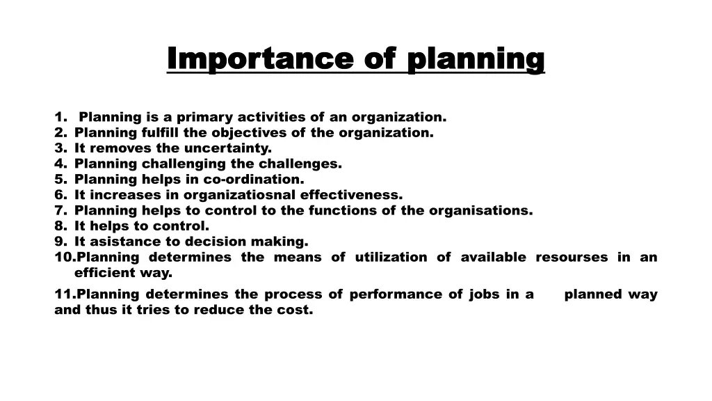 importance of planning importance of planning
