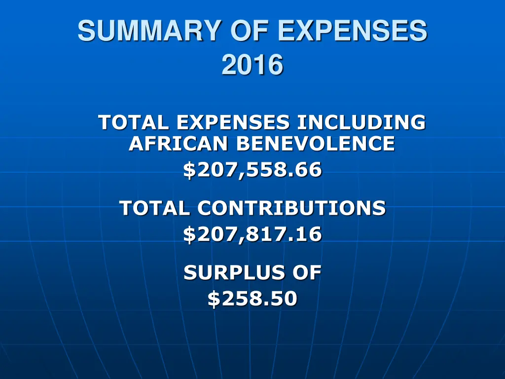 summary of expenses 2016