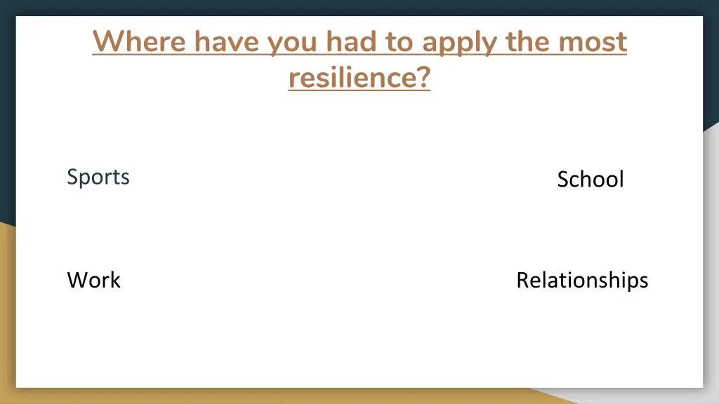 where have you had to apply the most resilience