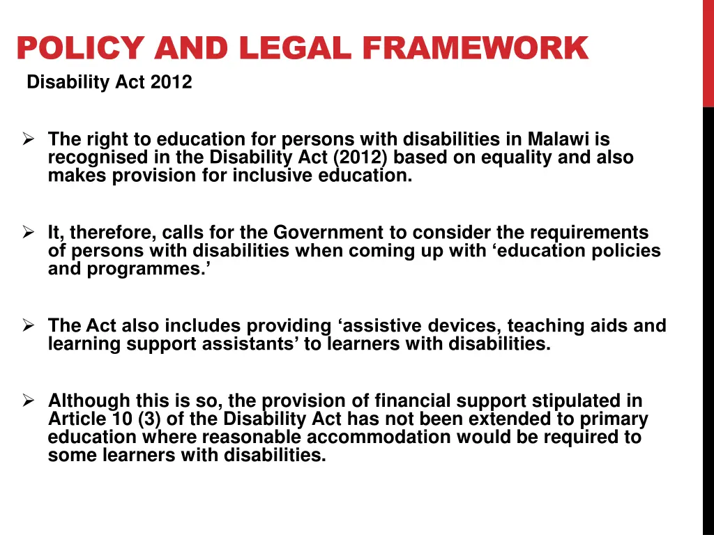 policy and legal framework disability act 2012
