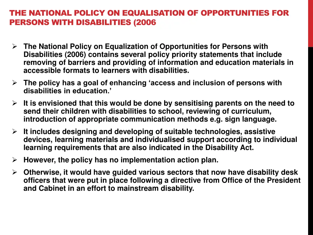 the national policy on equalisation