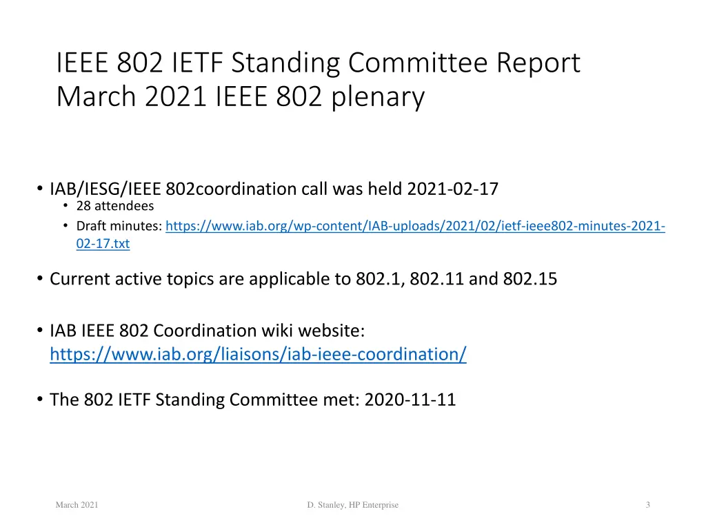 ieee 802 ietf standing committee report march