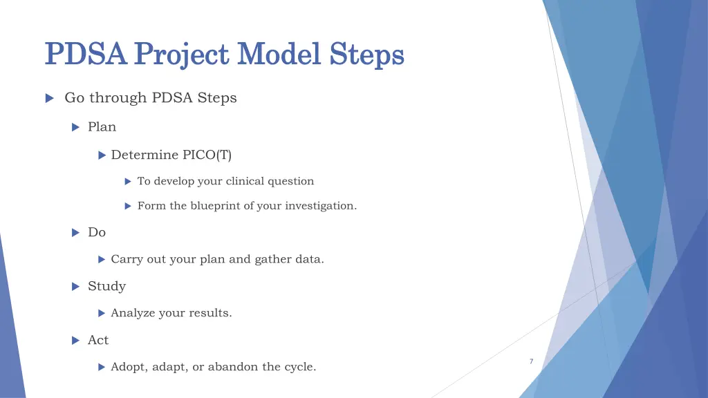 pdsa project model steps pdsa project model steps