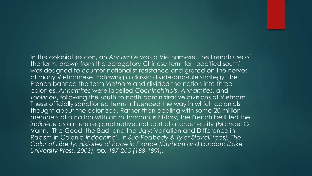 in the colonial lexicon an annamite