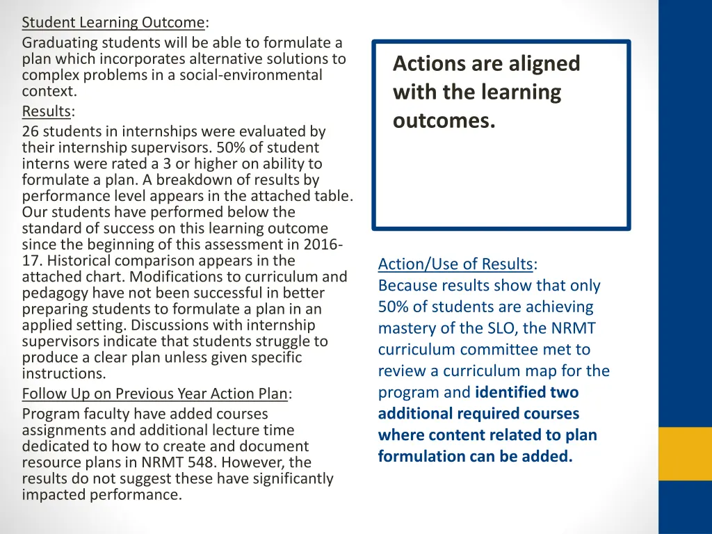 student learning outcome graduating students will