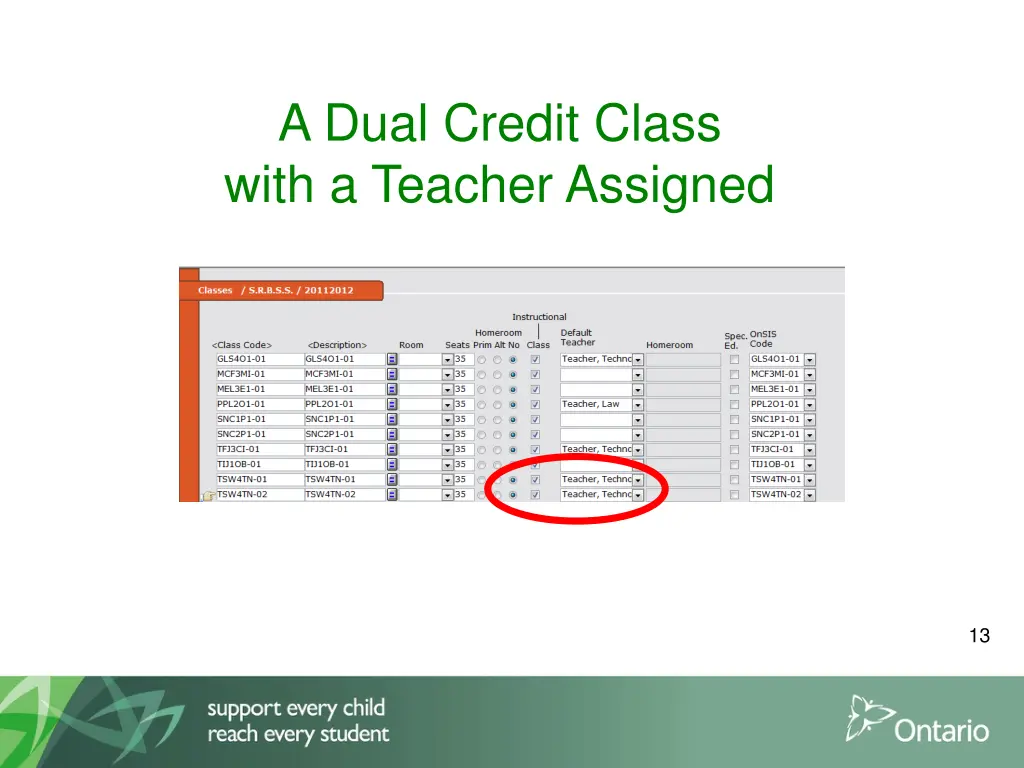 a dual credit class with a teacher assigned
