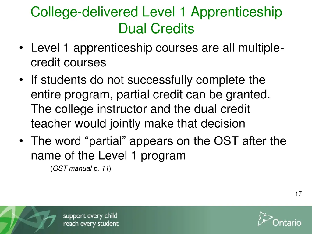 college delivered level 1 apprenticeship dual 1