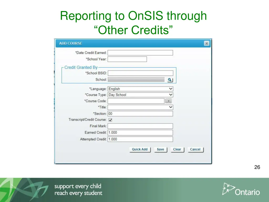 reporting to onsis through other credits 1