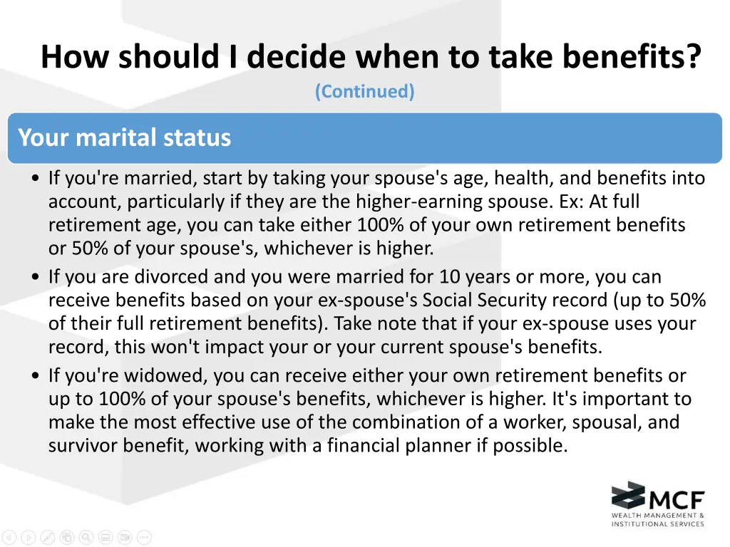 how should i decide when to take benefits 1