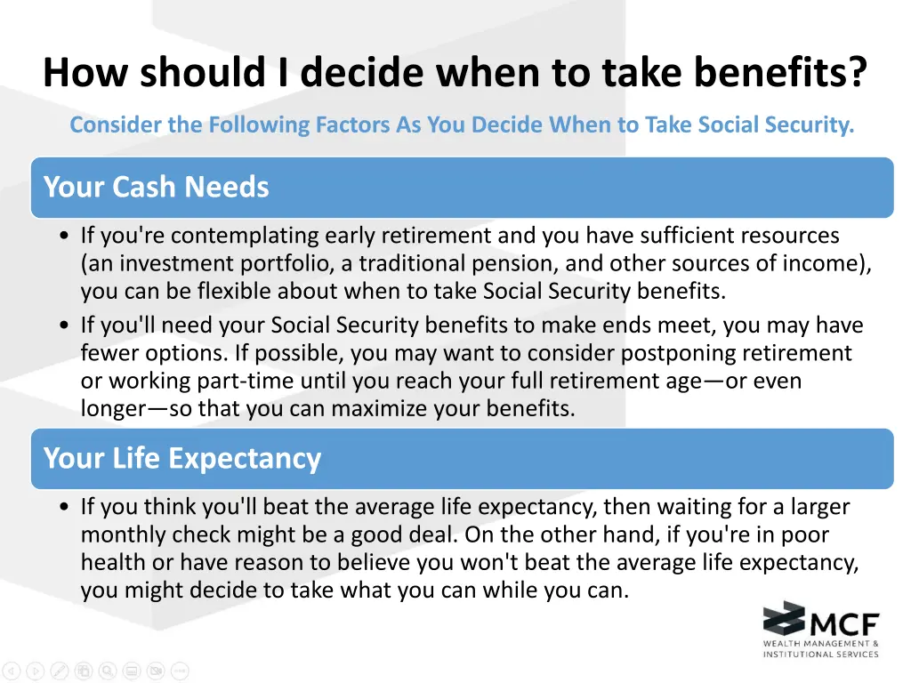 how should i decide when to take benefits
