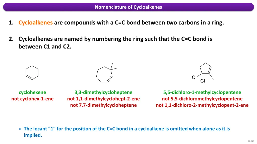 nomenclature of cycloalkenes