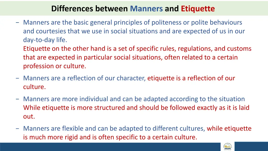 differences between manners and etiquette