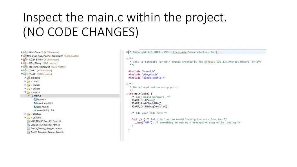 inspect the main c within the project no code
