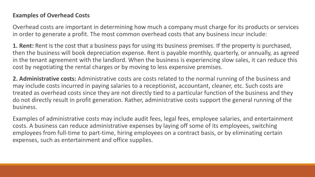 examples of overhead costs