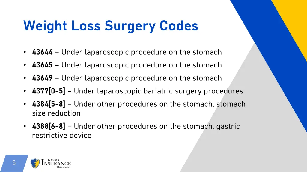 weight loss surgery codes