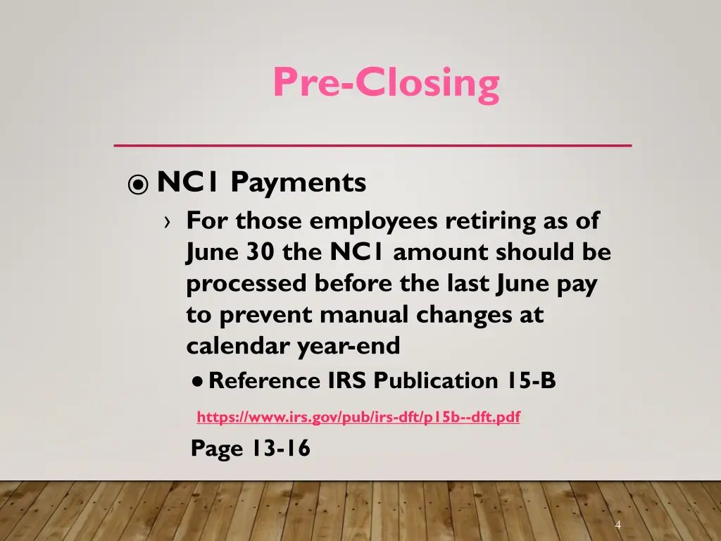 pre closing 1