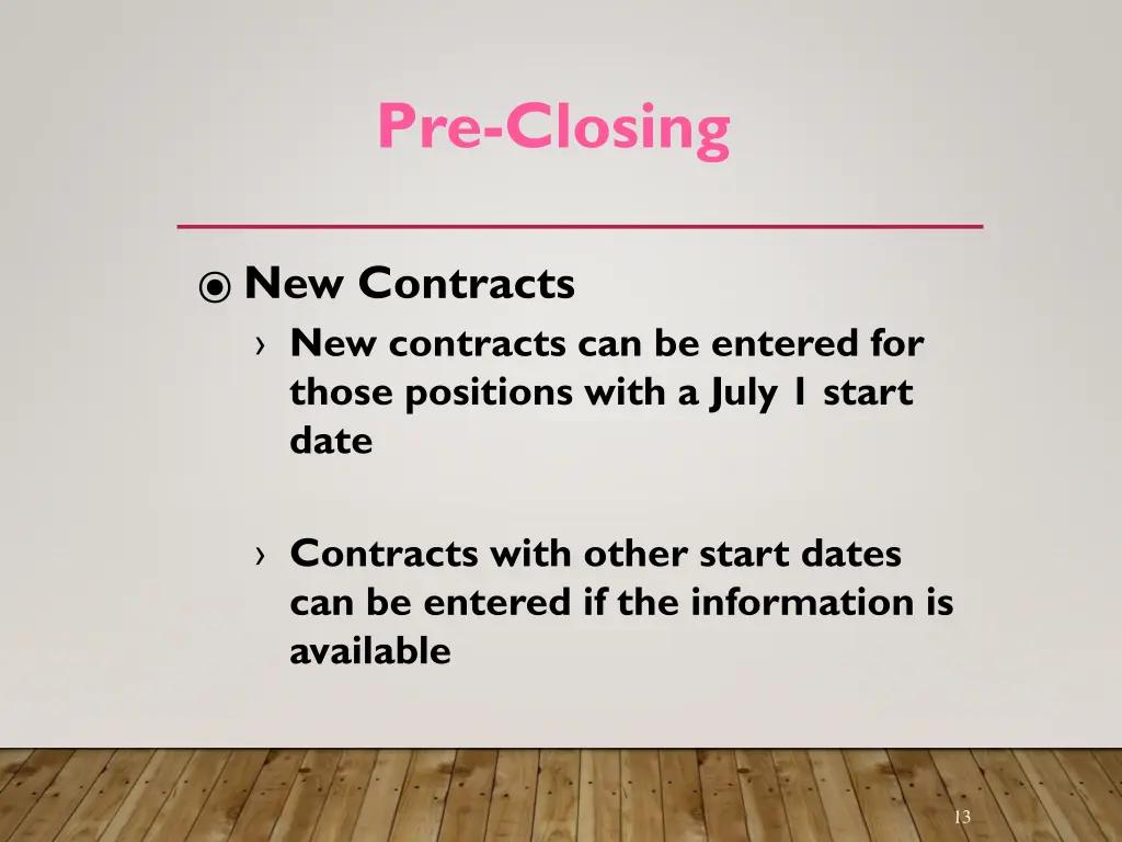pre closing 10