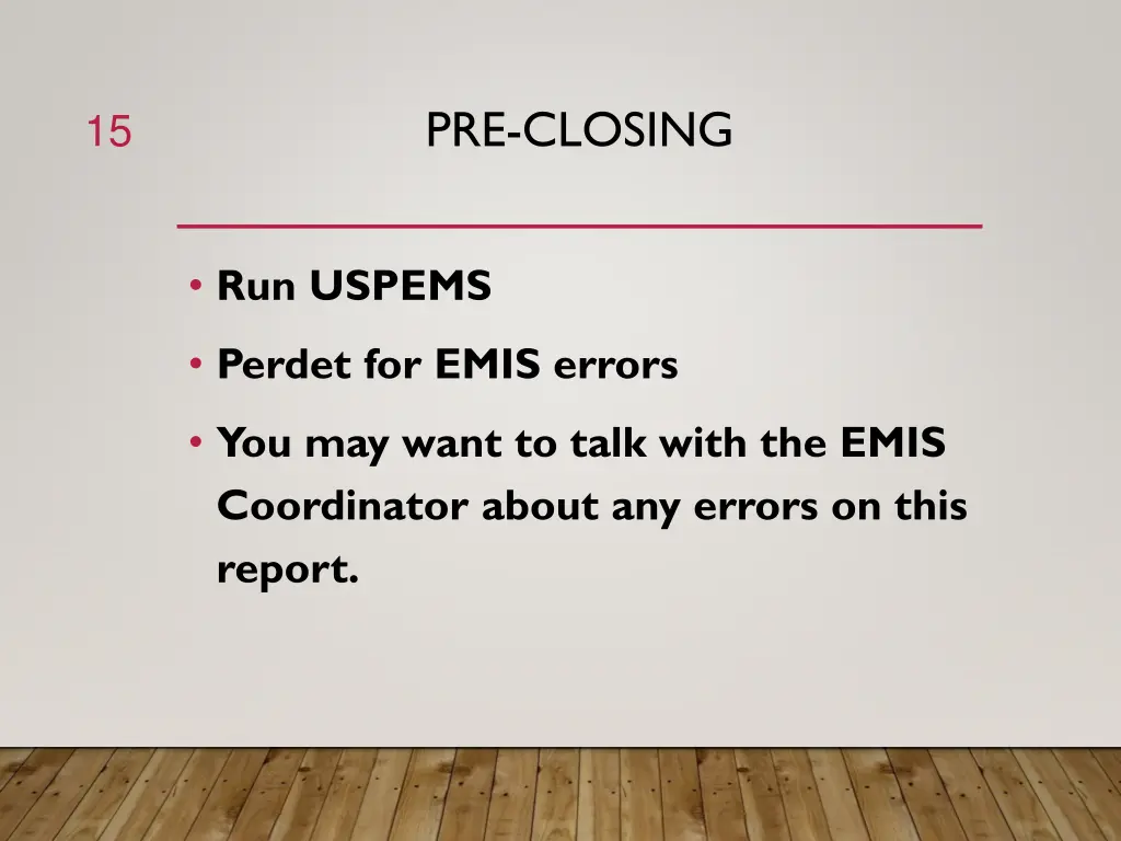 pre closing 12