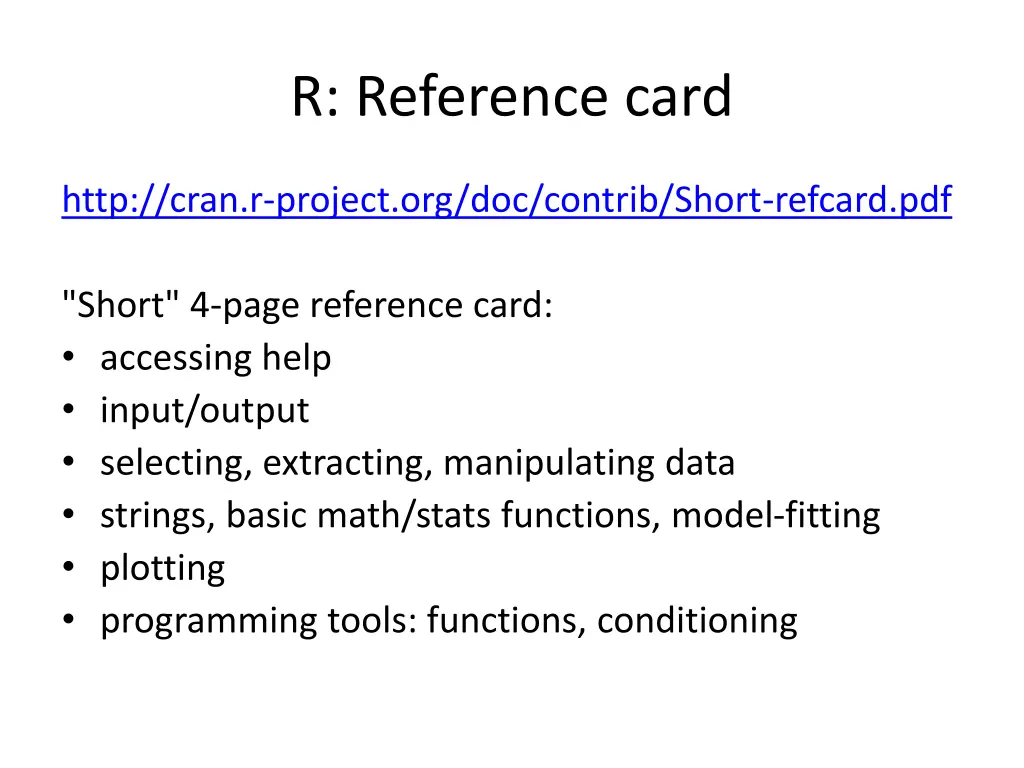 r reference card
