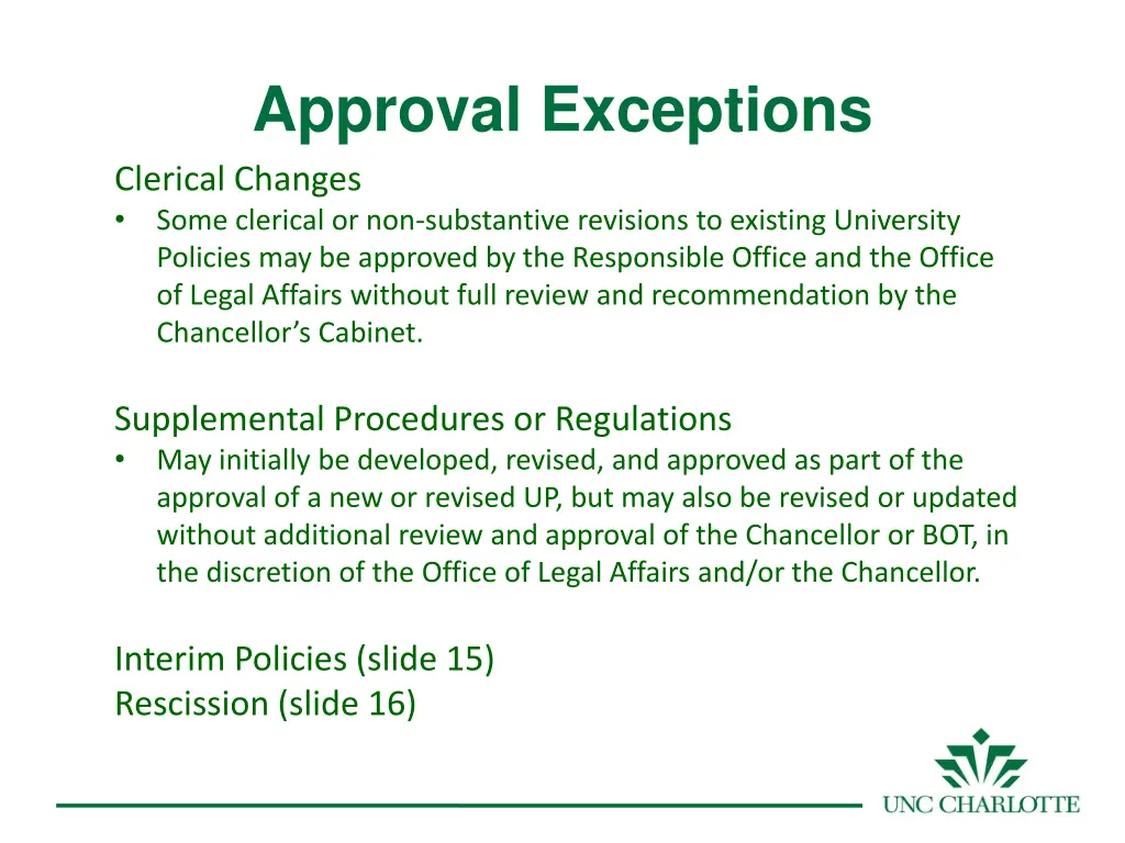 approval exceptions clerical changes some