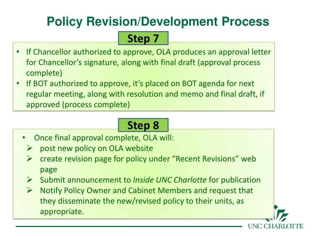policy revision development process step 7