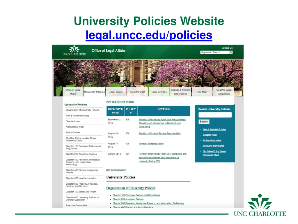 university policies website legal uncc