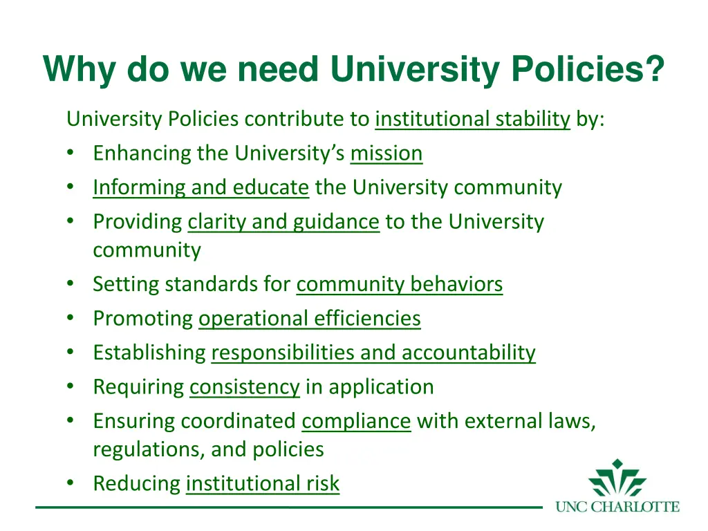 why do we need university policies