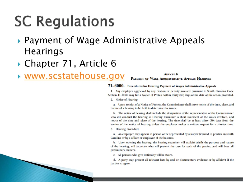 payment of wage administrative appeals hearings