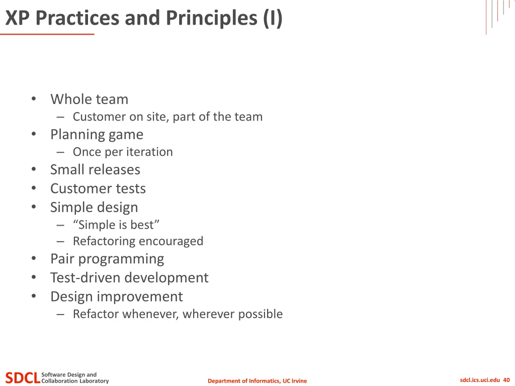 xp practices and principles i