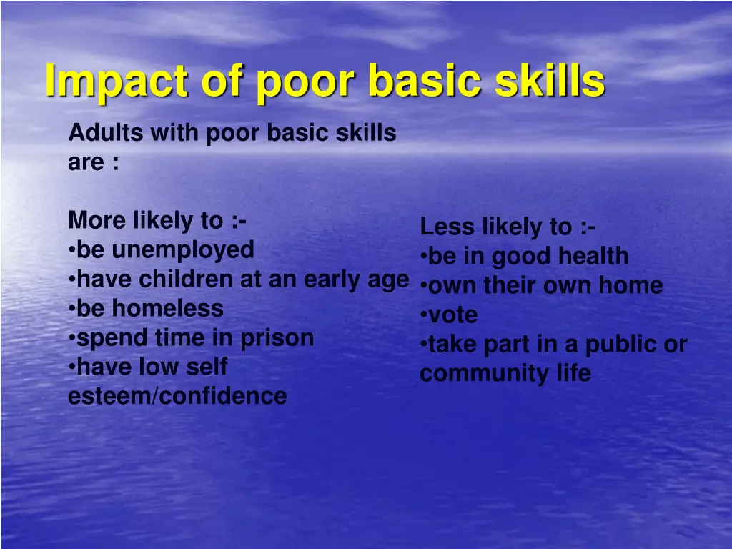 impact of poor basic skills adults with poor