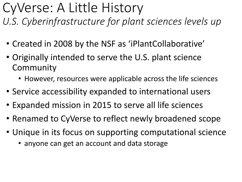 cyverse a little history u s cyberinfrastructure