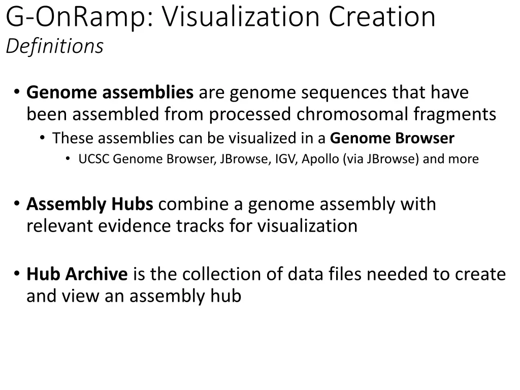 g onramp visualization creation definitions