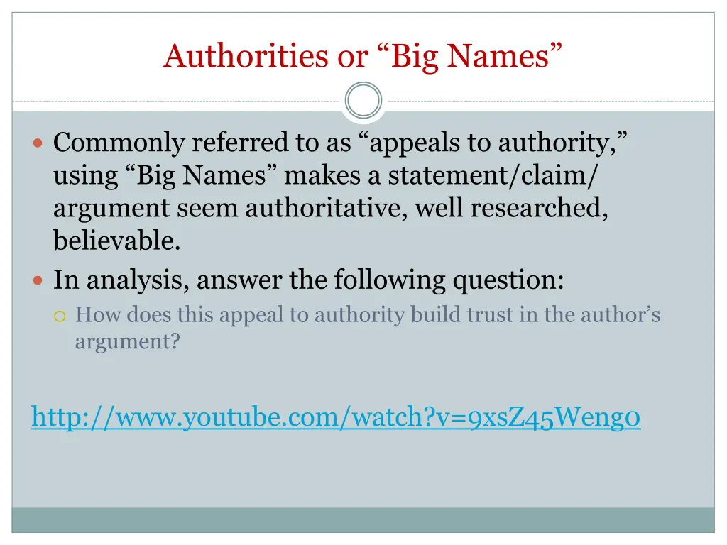 authorities or big names