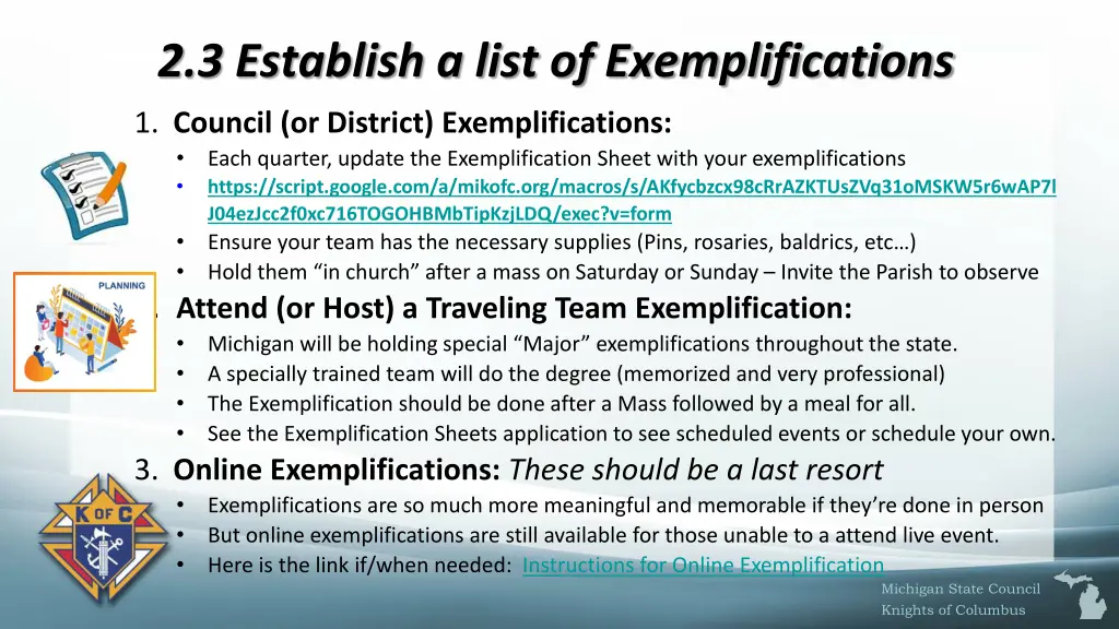 2 3 establish a list of exemplifications