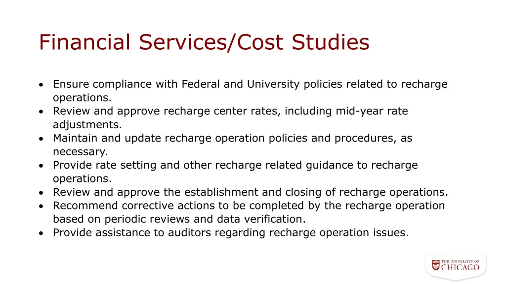 financial services cost studies