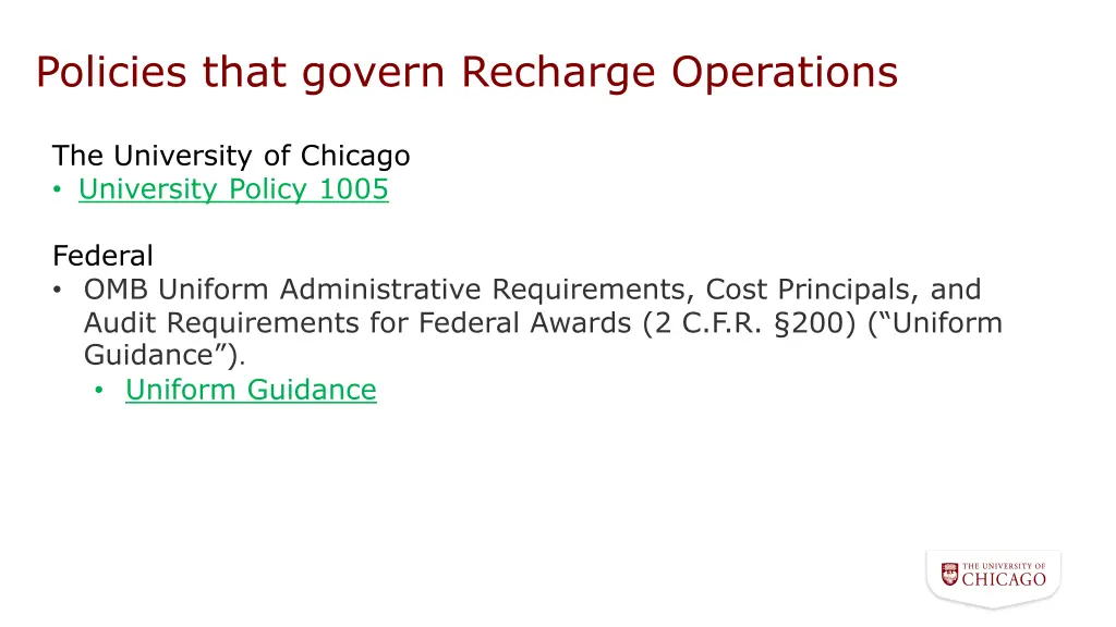 policies that govern recharge operations