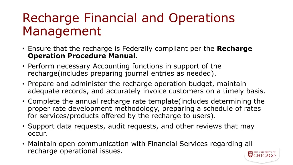 recharge financial and operations management