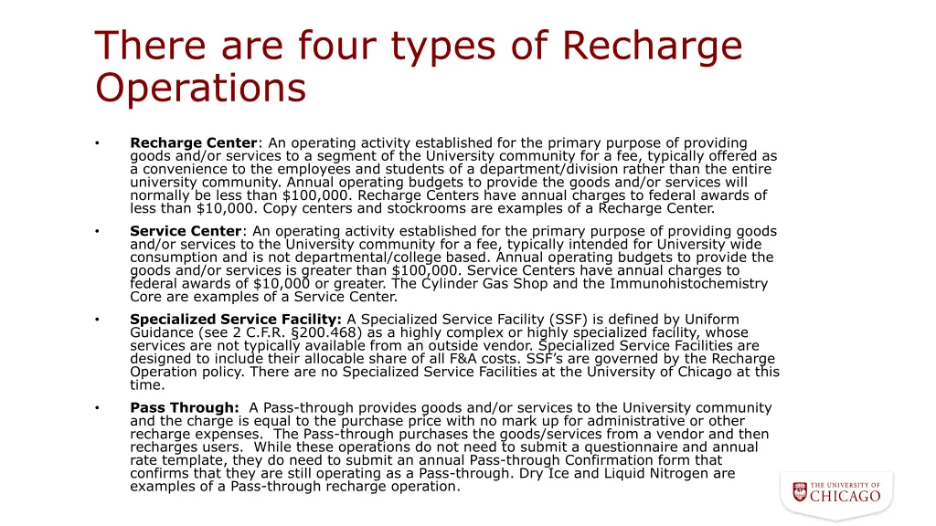 there are four types of recharge operations