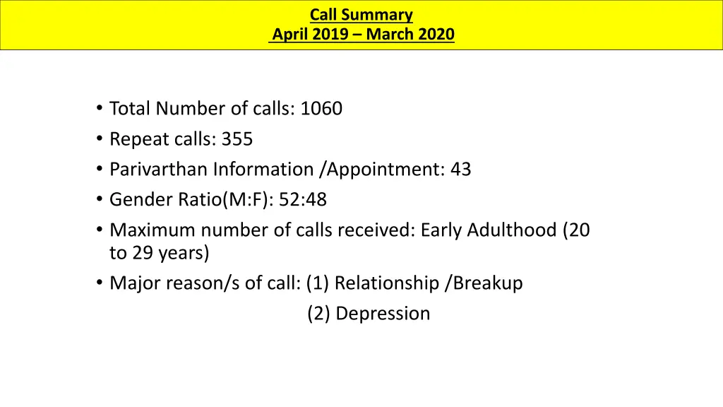 call summary april 2019 march 2020