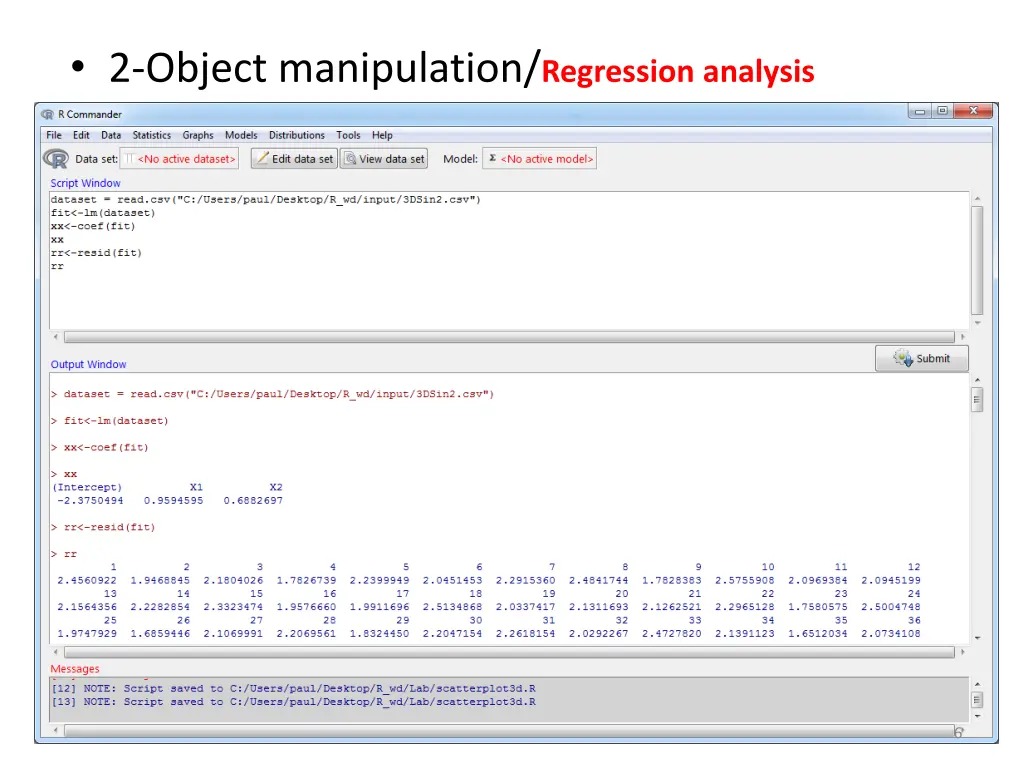 2 object manipulation regression analysis
