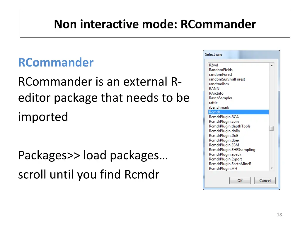 non interactive mode rcommander