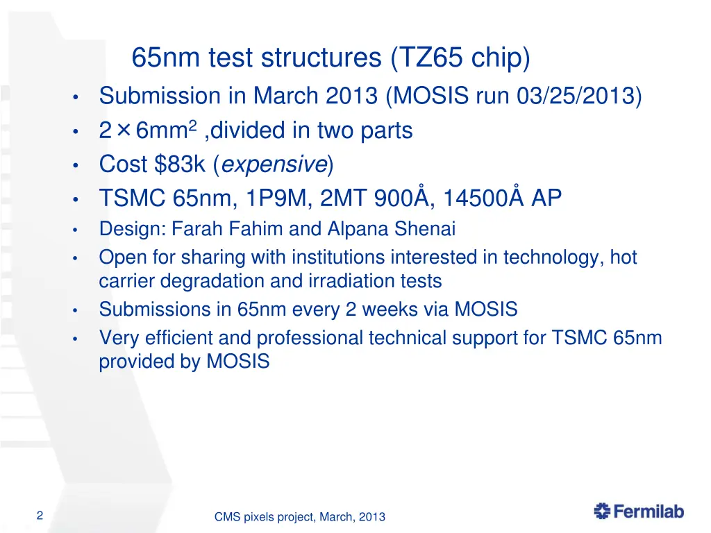 65nm test structures tz65 chip submission