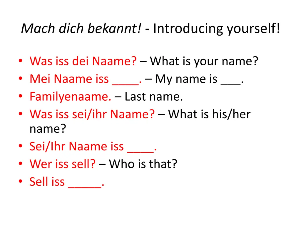 mach dich bekannt introducing yourself