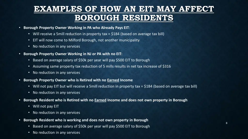 examples of how an eit may affect borough