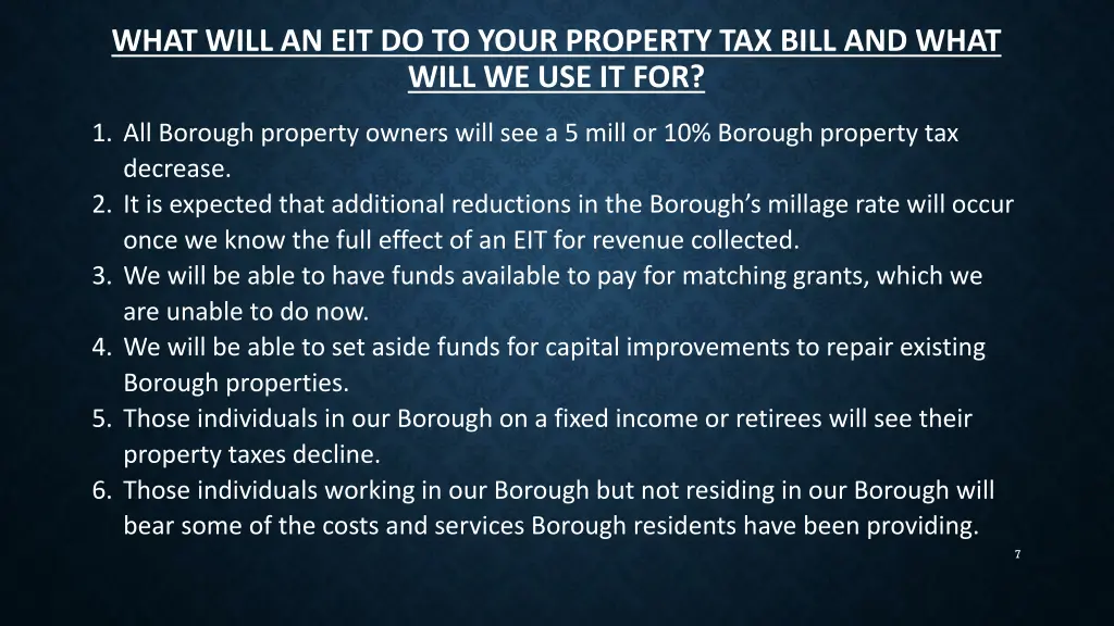 what will an eit do to your property tax bill