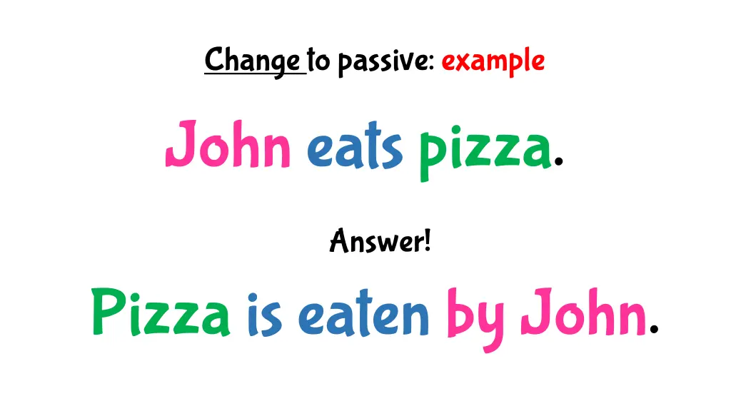 change to passive example john eats pizza