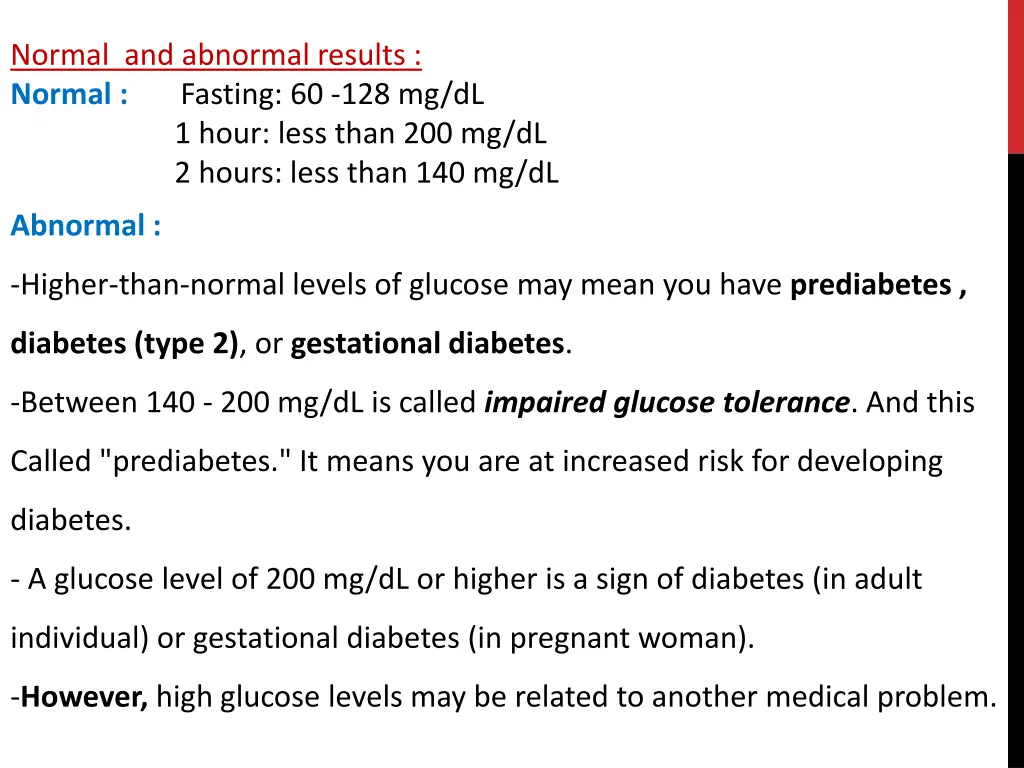 normal and abnormal results normal fasting