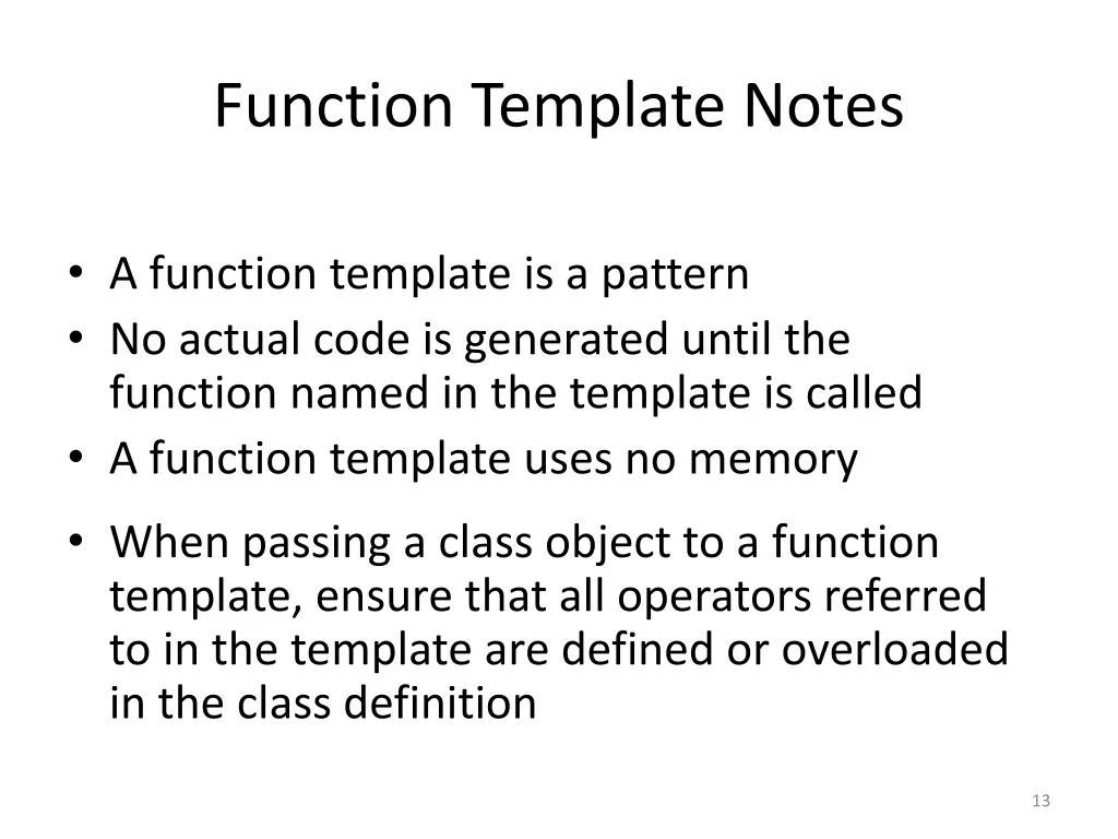 function template notes